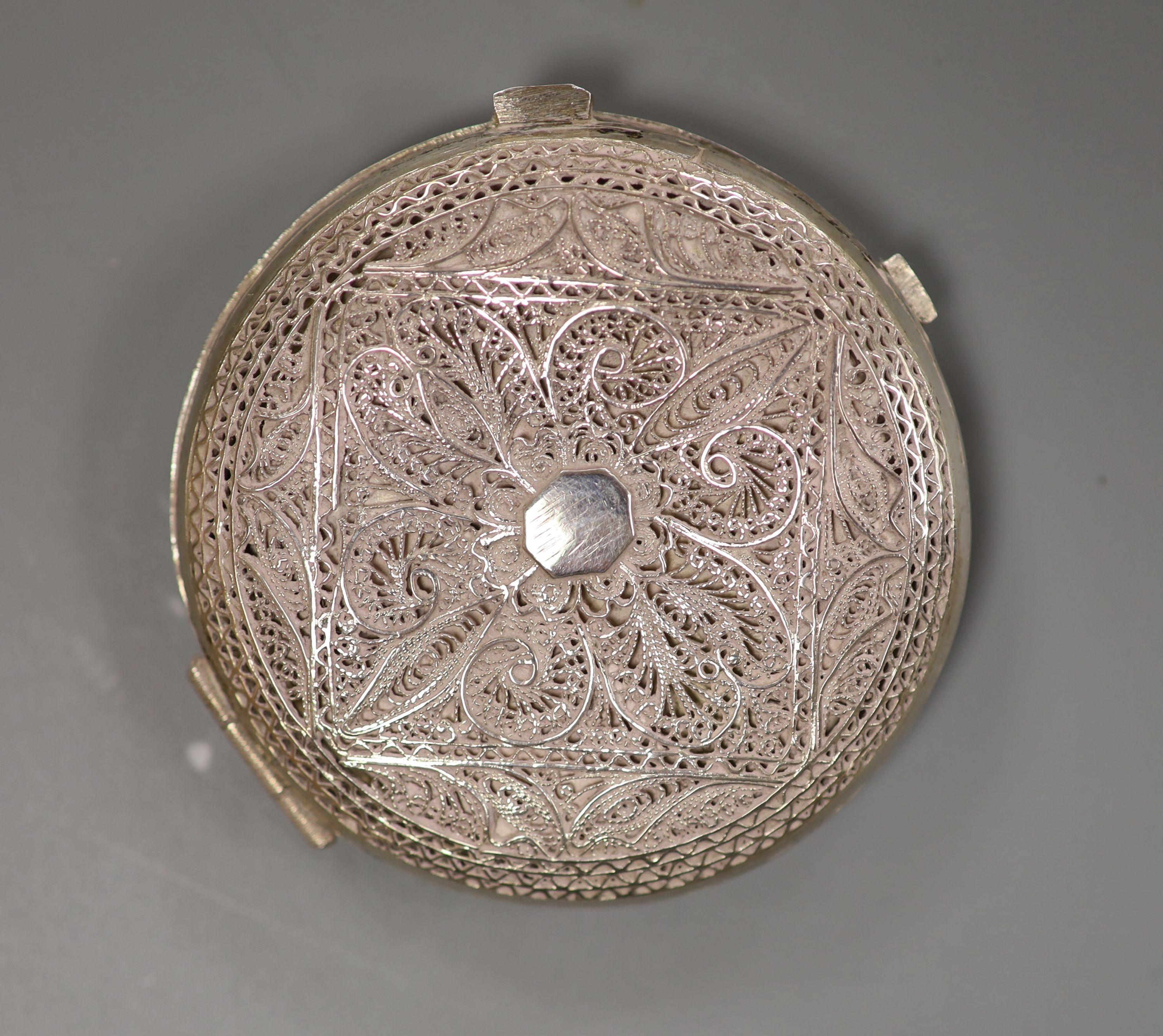A silver cigarette case, Georgian silver caddy spoon, London, 1817, a pair of silver salts, etc.